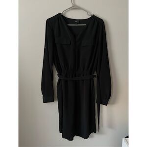 Mossimo Long Sleeve Knee Length Black Dress with Belt Medium Basic